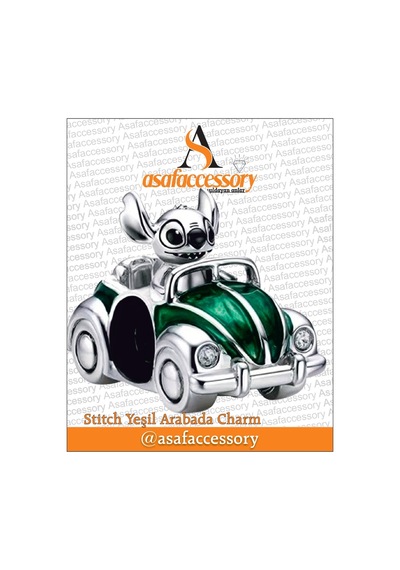 Stitch Yeşil Arabada Charm Asafaccessory Gümüş