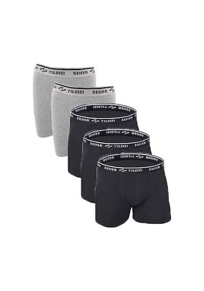 0060 5 Li Likralı Erkek Boxer Siyah-gri Siyah Gri
