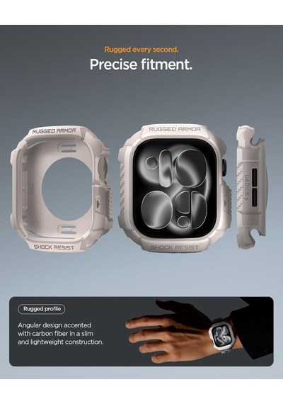 Apple Watch 46mm Seri 11/10 İle Uyumlu Kılıf Rugged Armor 2 Dune Beige - Acs10502 Çok Renkli