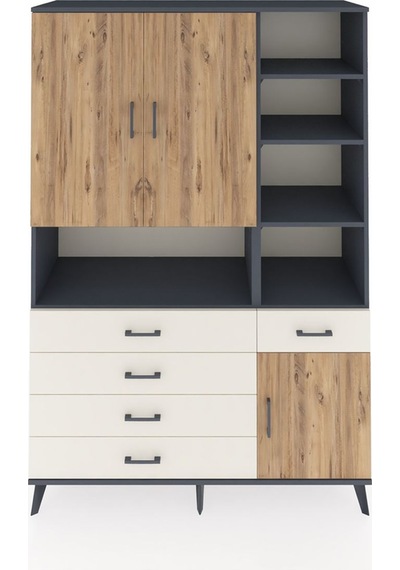 Hyperion Dolap 8 Raflı 5 Çekmeceli 3 Kapaklı 132x44x195 Antra... Antrasit