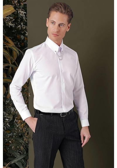 Efor Gk 710 Slim Fit Beyaz Klasik Gömlek Beyaz