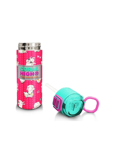 Coral High Kids Neon Mercan Suyeşili Alpaka Desenli Pipetli Ve Direkt İçim Çelik Termos 500 Ml 31914 Neon Mercan