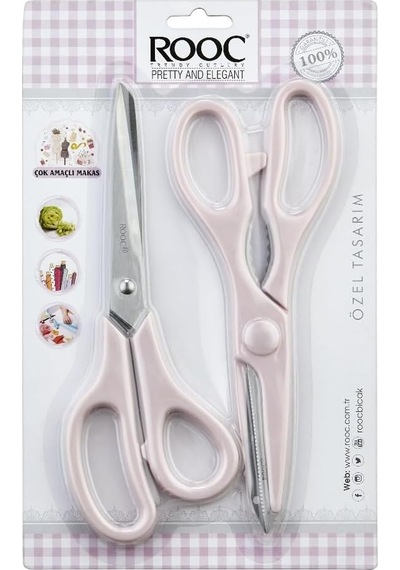 Premium Serisi Ergonomik Saplı Çelik Gıdaya Temasa Uygun 2'li Mutfak Makası, Pembe