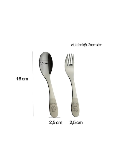 Emze Çocuk Paslanmaz Çelik Çatal Kaşık Seti Ayıcık Desenli