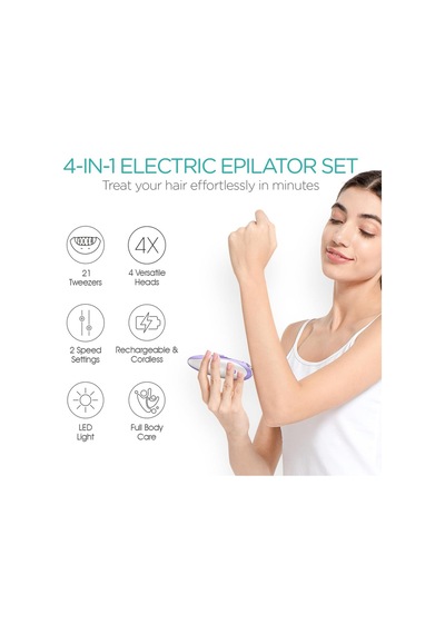 Vogoe Hr310 4'ü 1 Arada Kadın Epilatörü, Kablosuz, 21 Cımbız, Yüz, Bacak Ve Bikini Için