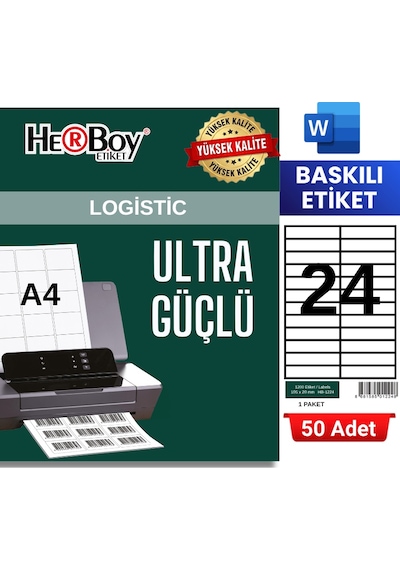 Herboy Hb-1224 105 X 23 Mm A4 Baskılı Laser Etiket 50 Adet