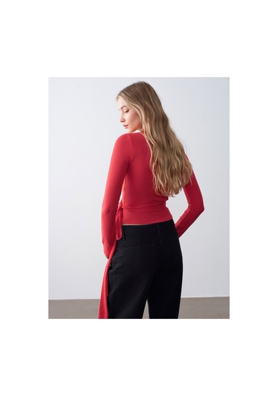 Dilvin 32645 Uzun Kollu Kruvaze Top Kırmızı