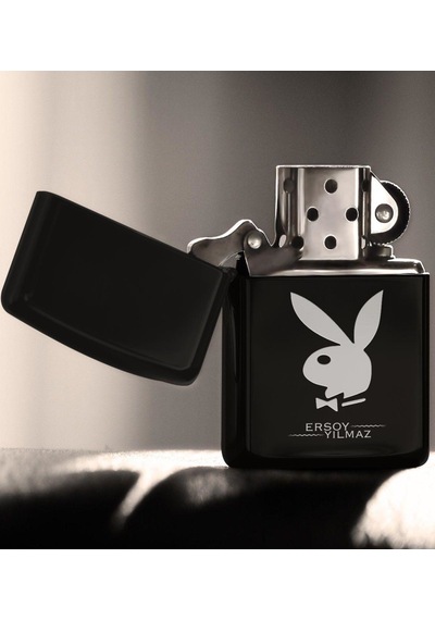 Kişiye Özel Playboy Benzinli Siyah Metal Çakmak