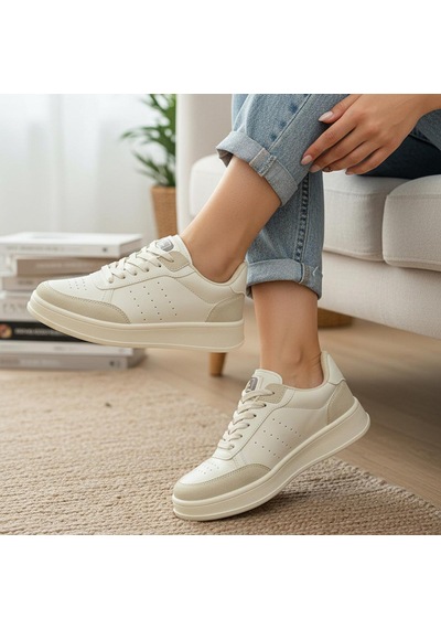Papatay 1011 Hazır Taban Unisex Spor Ayakkabı Bağcıklı Rahat Sneaker Bej
