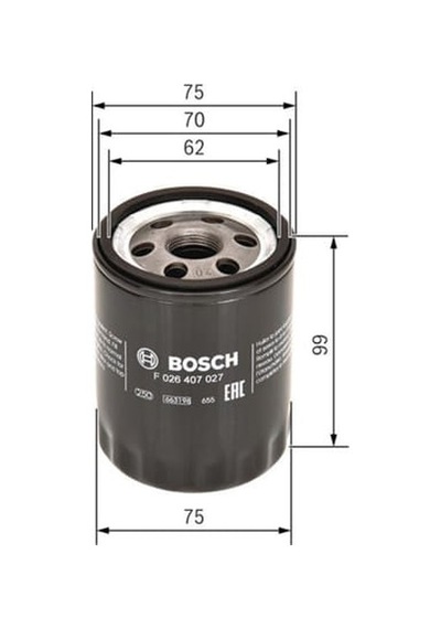 BOSCH F026407027 Yağ Filtresi Colt VI 04-12 1.5 Dı-D / Forfour 04-06 1.5 Dı-D