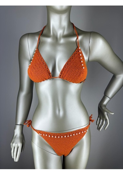 İvita İnci Detaylı Çok Tarz El Yapımı Tığ Örgüsü Bikini Kiremit