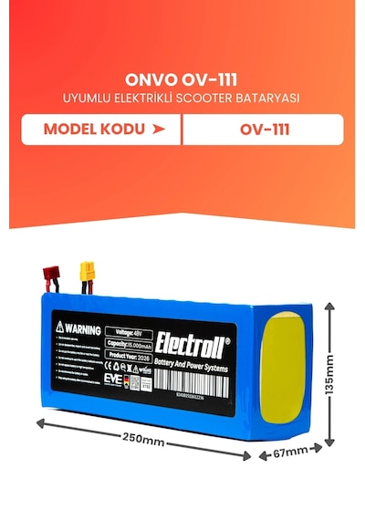 Onvo Ov-111 Uyumlu Batarya Yüksek Kapasite Batarya 48v 15ah Pil Elektrikli Scooter Bataryası Çok Renkli