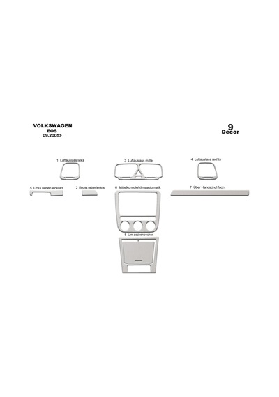 Volkswagen Eos Torpido Kaplama 2005-2010 9 Parça Alüminyum