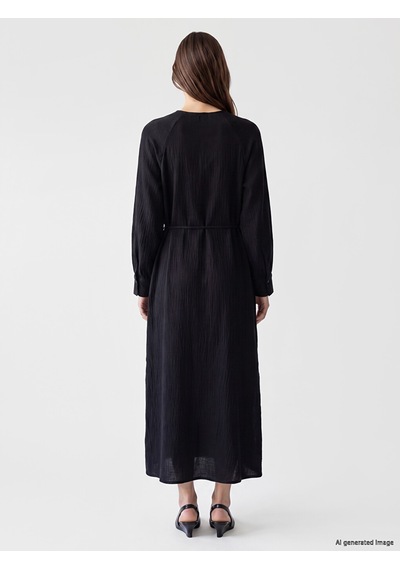 Lcw Modest Siyah Bisiklet Yaka Müslin Elbise