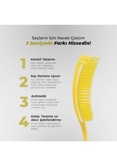 Airflex Multifonksiyonel Dolaşık Açıcı Saç Fırçası - Sarı