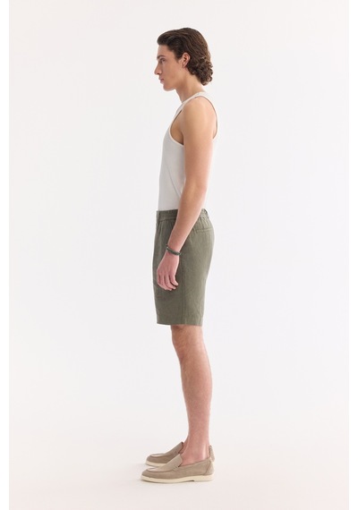 Avva Erkek Haki Beli Lastikli %100 Keten Relaxed Fit Şort B003732
