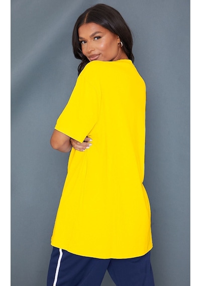 Düz Süprem T-shirt - Sarı Oversize Bisiklet Yaka Kısa Kol Tişört Sari