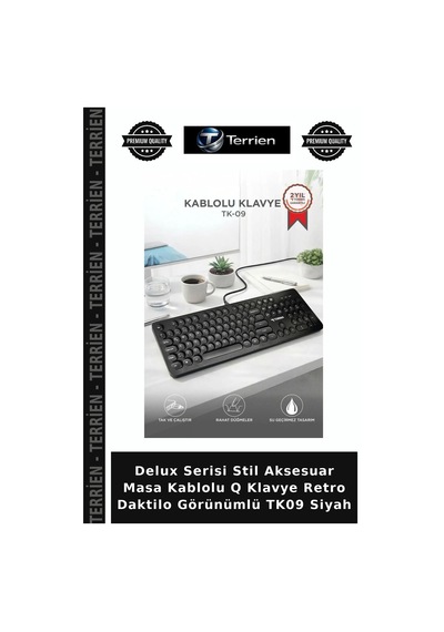 Delux Serisi Stil Aksesuar Masa Kablolu Q Klavye Retro Daktilo Görünümlü Tk09 Siyah