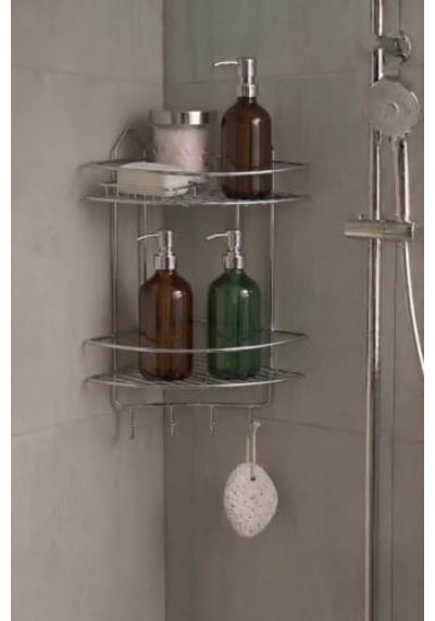 Tr Krom Yapışkanlı Banyo Köşeliği Düzenleyici, Şampuanlık, Duş Rafı 2 Katlı Ek-02 Diğer
