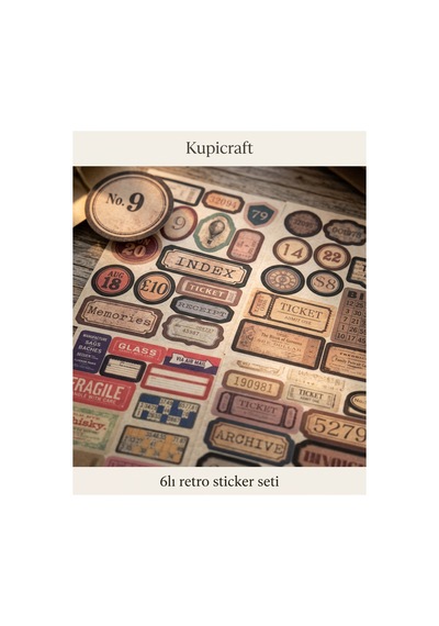6 Sayfa Retro Sticker Seti Ajanda - Scrapbook - Journal - Planner - 927005947 Diğer