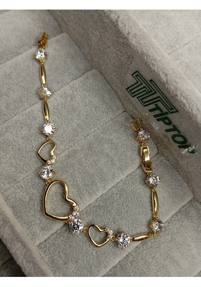 Tiptop/ Gold Renk Kalp Model Zirkon Taşlı Bileklik Altın - Gold