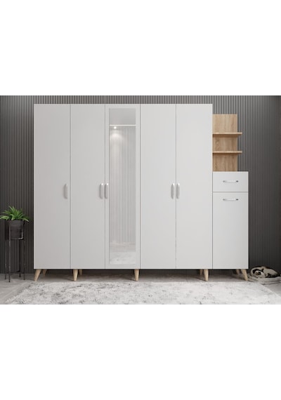 Açelya Portmanto Vestiyer Meşe Beyaz  M7 240 cm