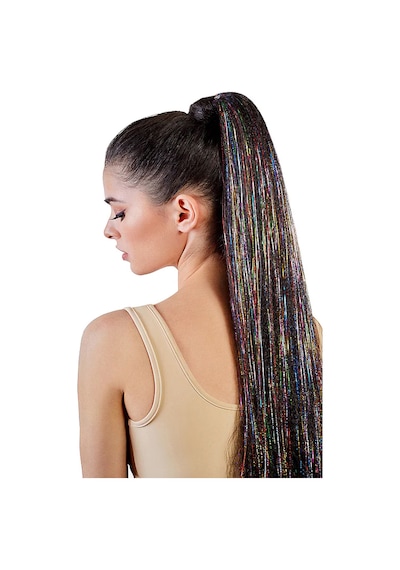 Caş Dekorasyon Karışık Renk Yan Postiş Hair Tinsel Shiny Hair-50 Cm- 2 Adet Çok Renkli