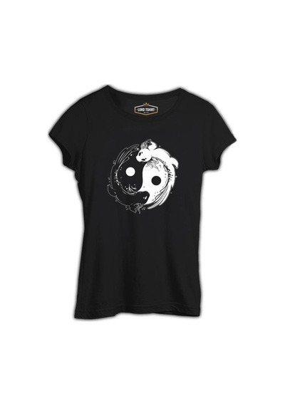Koi Fishes Making Yin Yang Symbol Siyah Kadın Tshirt 001