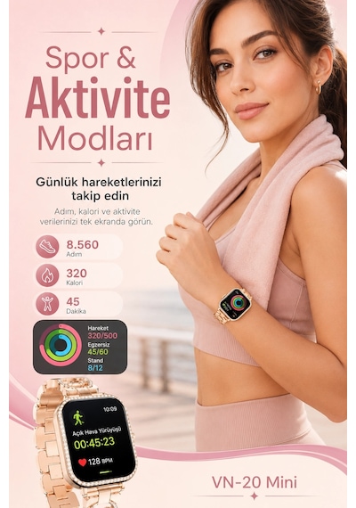 Şık Tasarımlı Mini Akıllı Saat Dört Çift Kayışlı Telefon Uyumlu Bildirim Destekli