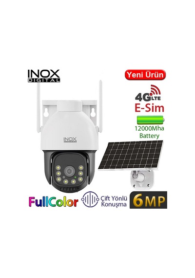 Inox X12 6mp 4g Dış Mekan Güneş Enerjili Pt Güvenlik Kamerası - Renkli Gece Görüş, İnsan Takibi