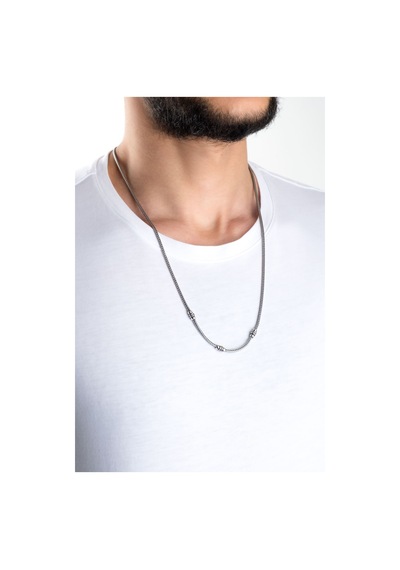 İtalyan Modern 63 Cm Gümüş Erkek Kolye Gri