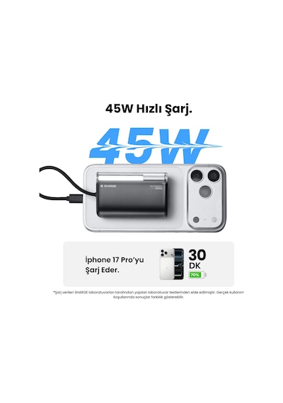Sharge Flow 3 10000 Mah 45w Kompakt Tasarımlı Powerbank Taşınabilir Hızlı Şarj Cihazı Siyah