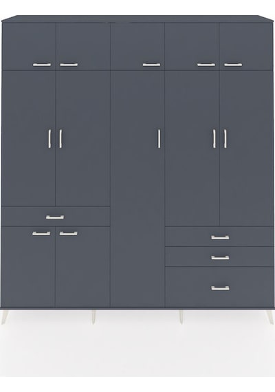 Hyperion Dolap 11 Raflı 4 Çekmeceli 2 Askılı 220x44x243 Antrasit-antrasit/antrasit Antrasıt/antrasıt