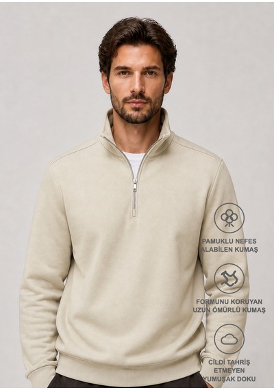Redline Runi Basic Regular Fit Pamuklu Kışlık Sweatshirt Bej