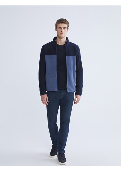 Lcwaıkıkı Basic Lacivert Dik Yaka Polar Erkek Fermuarlı Sweatshirt