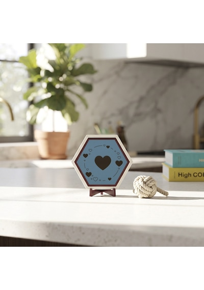 Modern Çizgili Kalp Desenli Masaüstü Süsü Çalışma Alanlarınıza Estetik Bir Hava Katan Özel Tasarım Ürün 10x10 Cm, Gök Mavi