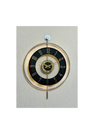 Pey Aksesuar Metal Camlı Duvar Saati Krom Statık 50 X 70cm Orta Boy Işıklı M51-kromgrı-şeffaf-siyah-gold Gri