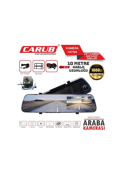 Carub Kamera +ayna Çift Kamera Dvr Tft Geniş 10 Mt