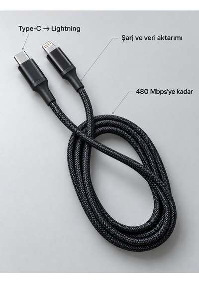 30w Pd Hızlı Şarj Kablosu Type C Lightning Led Göstergeli 1