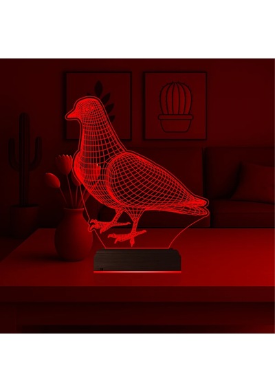 Luvivia Güvercin Kuş 3d Lamba - Masa Gece Lambası Şeffaf