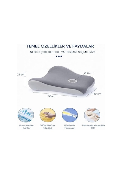 Vıscora Premium Ortopedik Destek Yastığı Çok Amaçlı Kalça & Bel Destek Minderi, Hamilelik, Uyku Ve Gri
