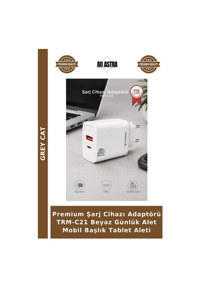 Premium Şarj Cihazı Adaptörü Trm-c21 Beyaz Günlük Alet Mobil Başlık Tablet Aleti