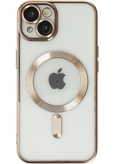 Apple iPhone Uyumlu  14 Plus İçin Kılıf Kamera Lens Korumalı M-safe Destekleyen Şeffaf Silikon Kross Kapak Gold