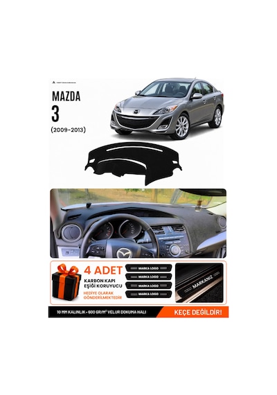 Mazda 3 2009-2013 Uyumlu Torpido Koruma, Torpido Örtüsü, Torpido Kılıfı - Siyah