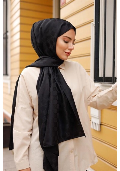 Dama Desen Şal Siyah Çok Renkli