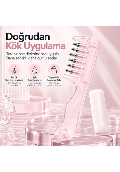 Hazneli Saç Serumu Ve Yağı Uygulama Tarağı Hazneli Bakım Tarağı Derisi Masaj Aparat Pembe Ve Şeffaf