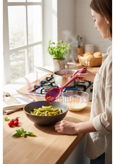 Tr Sert Uçlu Isıya Dayanıklı Silikon Kaşık Seti, 28 Cm, 24 Cm, 20 Cm, Pembe