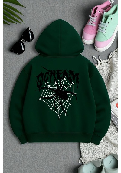 Uyguntarz Scream Baskılı Oversize Sweatshirt Yeşil