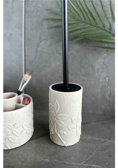 Primanova Leaf Banyo Seti 5 Parça - Bej Beyaz