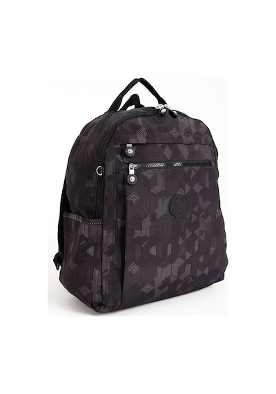 Sanmorris Unisex Suya Dayanıklı Krinkıl Kumaş Çok Gözlü Siyah Desenli Laptop Okul Ve Sırt Çantası Siyah